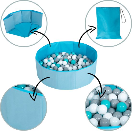 Selonis Opvouwbaar ballenbad voor kinderen met 100 plastic ballen ∅6cm - 80x23cm Ballenbad baby - Speelbad - Ballenbak kinderen rond - Kunststof ballen - Blauw: Geel Groen Blauw Rood Oranje van Selonis — afbeelding 4
