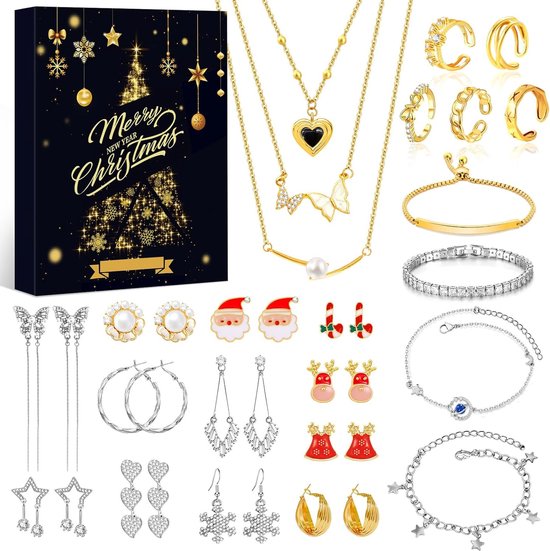 Calendrier De L'Avent Bijoux 2024 Pour Femmes/filles - 24 Surprises (bracelets, Colliers, Boucles D'oreilles) - Cadeau Noël, Compte à Rebours Festif