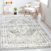 Bol.com Flycarpets Burano Vintage Vloerkleed - Groen / Beige - Laagpolig Tapijt - 80x150 cm aanbieding