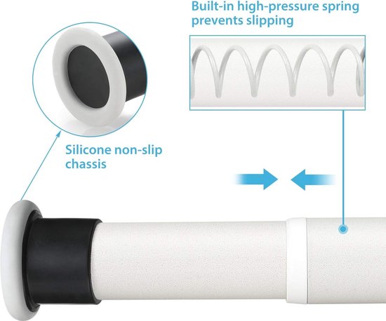 Uitschuifbare Gordijnroede 110-400 Cm - Boorvrije Klemstang Zilver - Antislip