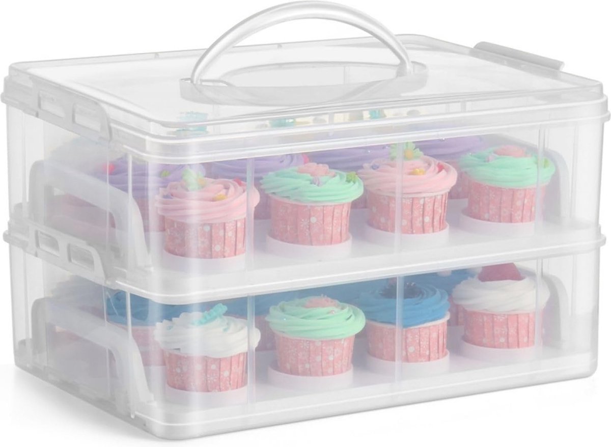 Cupcakehouder voor 24 cupcakes - Draagbare, herbruikbare en stapelbare taartdrager