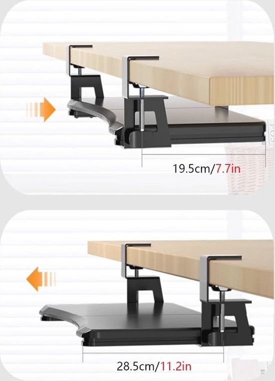 SKYZONAL Toetsenbordlade Onder Bureau – Zwaar Metalen Uitschuifbaar Platform, 55x27x4 Cm, Met Kabelgaten, Verstelbare Hoogte, Kogellagers