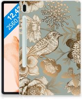 Siliconen Hoesje geschikt voor Samsung Galaxy Tab S7FE Vintage Bird Flowers