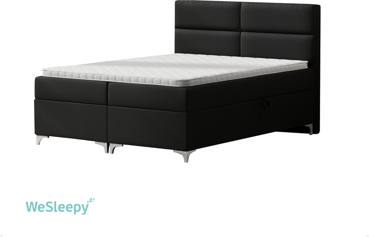 WeSleepy® Prime Boxspring Bed met Opbergruimte 180x200 - Inclusief Topmatras - Zwart