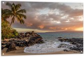 WallClassics - Tuinposter – Tropisch Strand - 120x80 cm Foto op Tuinposter  (wanddecoratie voor buiten en binnen)
