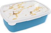 Broodtrommel Blauw - Lunchbox - Brooddoos - Marmer - Wit - Goud - Luxe - 18x12x6 cm - Kinderen - Jongen