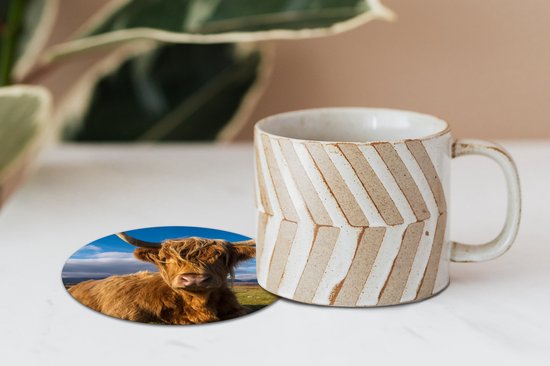 Sous-verres pour verres - Rond - Highlander écossais - Clair - Naturel - 10x10 cm - Sous-verres en verre - 6 pièces