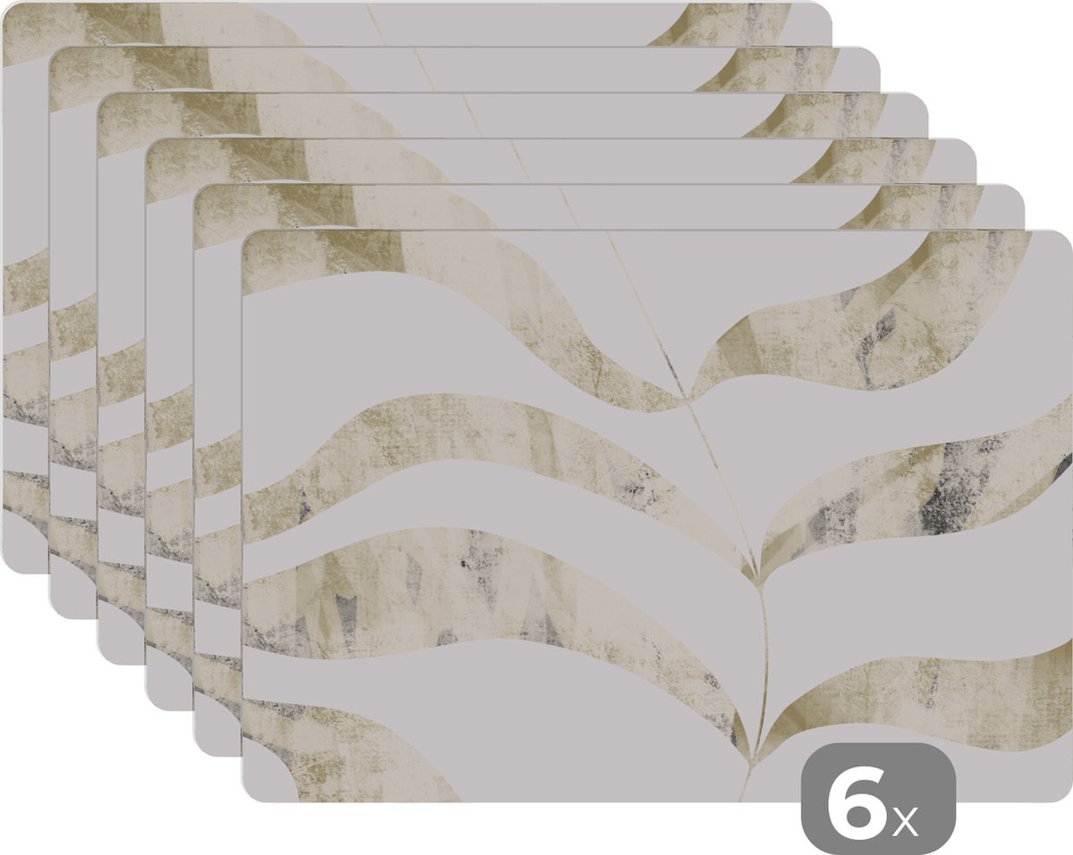 Placemat - Bladeren - Marmer - Design - Onderleggers placemat - Placemats - 45x30 cm - 6 stuks