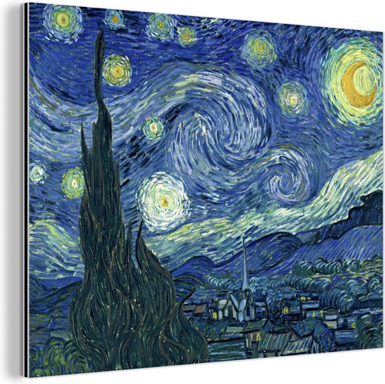 Wanddecoratie Metaal - Aluminium Schilderij Industrieel - Sterrennacht - Schilderij - Oude meesters - Vincent van Gogh - 160x120 cm - Dibond - Foto op aluminium - Industriële muurdecoratie - Voor de woonkamer/slaapkamer