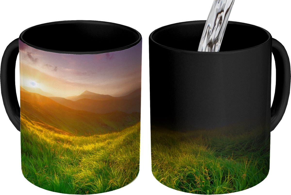 Magische Mok - Foto op Warmte Mokken - Koffiemok - Bergen - Zon - Natuur - Magic Mok - Beker - 350 ML - Theemok