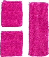 Widmann -Atletische 80s Zweetband Set, Neon Rose - roze - Carnavalskleding - Verkleedkleding