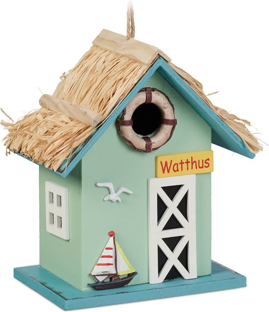 Relaxdays decoratief vogelhuisje - strandhuis - vogelnestkastje - ophangen - kleurrijk