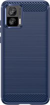 Motorola Edge 30 Neo Hoesje - MobyDefend TPU Gelcase - Geborsteld Metaal + Carbonlook - Blauw - GSM Hoesje - Telefoonhoesje Geschikt Voor Motorola Edge 30 Neo