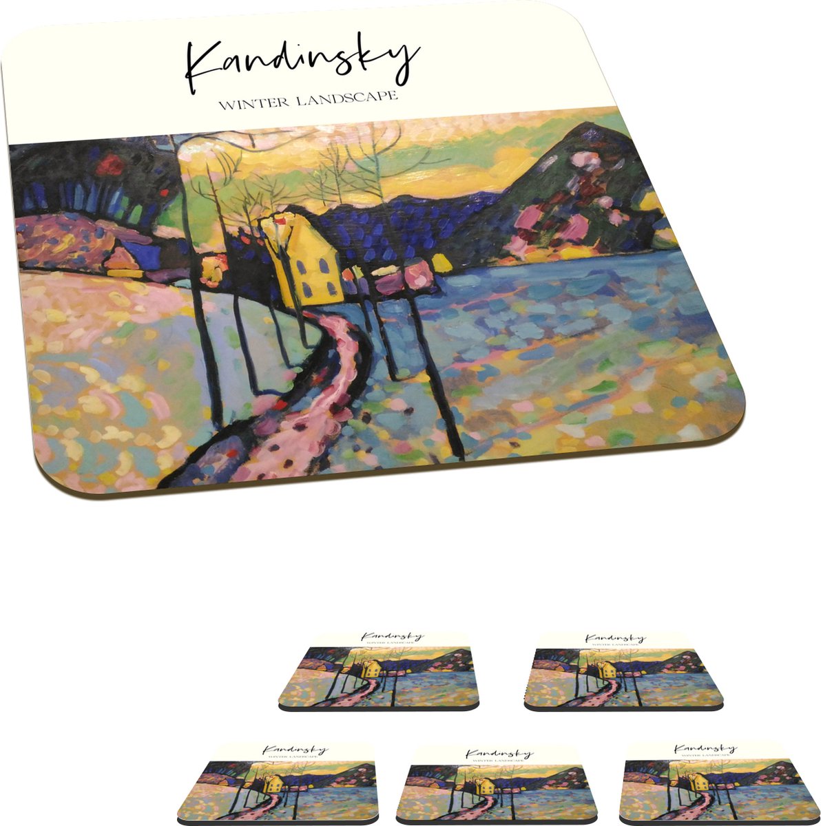 Onderzetters voor glazen - Kunst - Winter landscape - Kandinsky - 10x10 cm - Glasonderzetters - 6 stuks