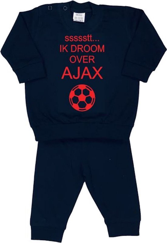 La Petite Couronne Pyjama 2-Delig "ssssstt IK DROOM OVER AJAX" Unisex Katoen Zwart/rood Maat 56/62