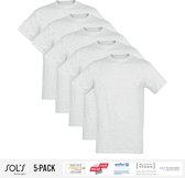 5 Pack Sol's Heren T-Shirt 100% biologisch katoen Ronde hals Ash Grey Maat XL