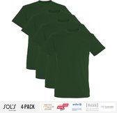 4 Pack Sol's Heren T-Shirt 100% biologisch katoen Ronde hals Bottle Groen Maat L
