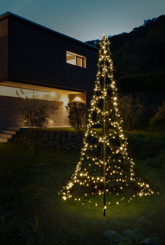 Distri-Cover SMART vlaggenmast kerstboom - 3 meter – 480 Dual LED verlichting: warm wit & multicolour - app-bediening: 10 licht-functies, timer, dimmer