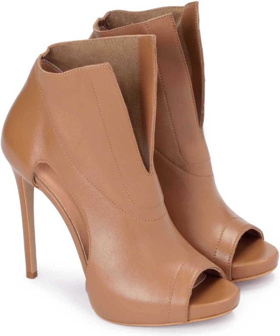 Lichtbruine peep toe booties met uitsnijdingen in het bovenwerk | bol.com