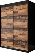 InspireMe - Kledingkast met 2 schuifdeuren, Modern-stijl, Een kledingkast met planken (BxHxD): 150x200x62 - ALTER T 150 Zwart Mat + Oude Stijl Hout