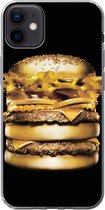 Geschikt voor iPhone 12 mini hoesje - Gouden hamburger op een zwarte achtergrond. - Siliconen Telefoonhoesje