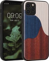 kwmobile telefoonhoesje geschikt voorApple iPhone 12 / iPhone 12 Pro - Hoesje met bumper - kersenhout - In wit / donkerblauw / donkerbruin Driekleurig hout design