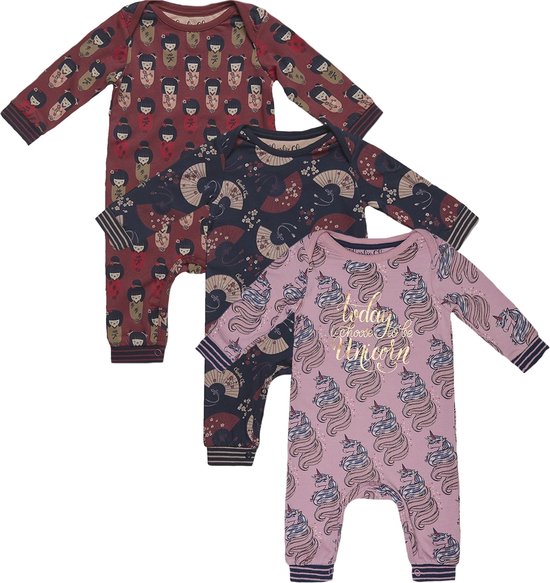 Charlie Choe - 3pack - Boxpakjes - slaappakjes - Rood met Geisha - Navy met waaier - Roze met unicorn - Maat 50