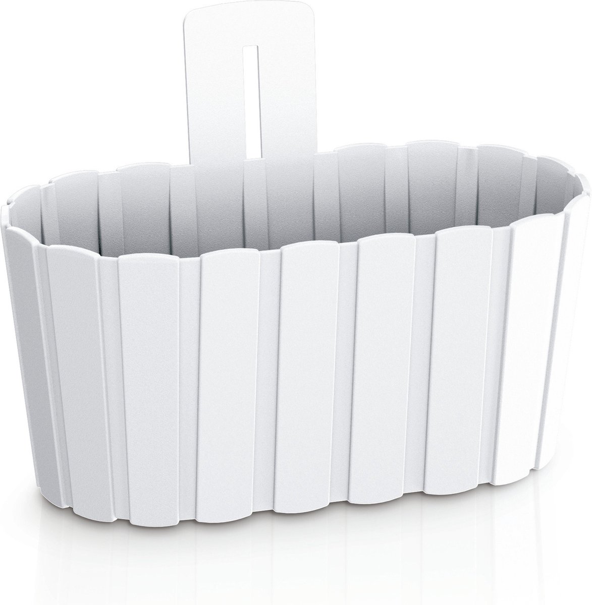 Prosperplast Muur plantenpot/bloempot houtlook - kunststof - 27 x 15 cm - parel wit - voor binnen/buiten