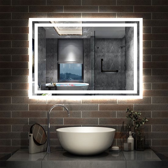 Miroir de salle de bain LED 60x50 cm avec éclairage Interrupteur mural  Antibuée Wit Froid | bol
