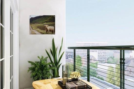 Décoration de Jardin Highlander écossais - Chemin - Forêt - 40x30 cm - Toile de jardin - Poster extérieur