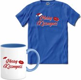 Merry kissmyass - T-Shirt met mok - Heren - Royal Blue - Maat XL