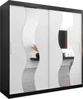 InspireMe - Kledingkast met 2 schuifdeuren, Modern-stijl, Een kledingkast met planken en een spiegel (BxHxD): 200x200x62 - REESE 200 Zwart Mat + Wit Mat
