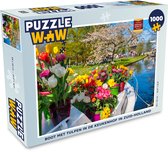 Puzzel Boot met tulpen in de Keukenhof in Zuid-Holland - Legpuzzel - Puzzel 1000 stukjes volwassenen