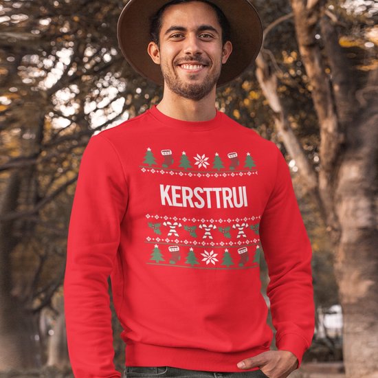 Foute Kersttrui Candy Cane - Met tekst: Kersttrui - Kleur Rood - ( MAAT XL - UNISEKS FIT ) - Kerstkleding voor Dames & Heren
