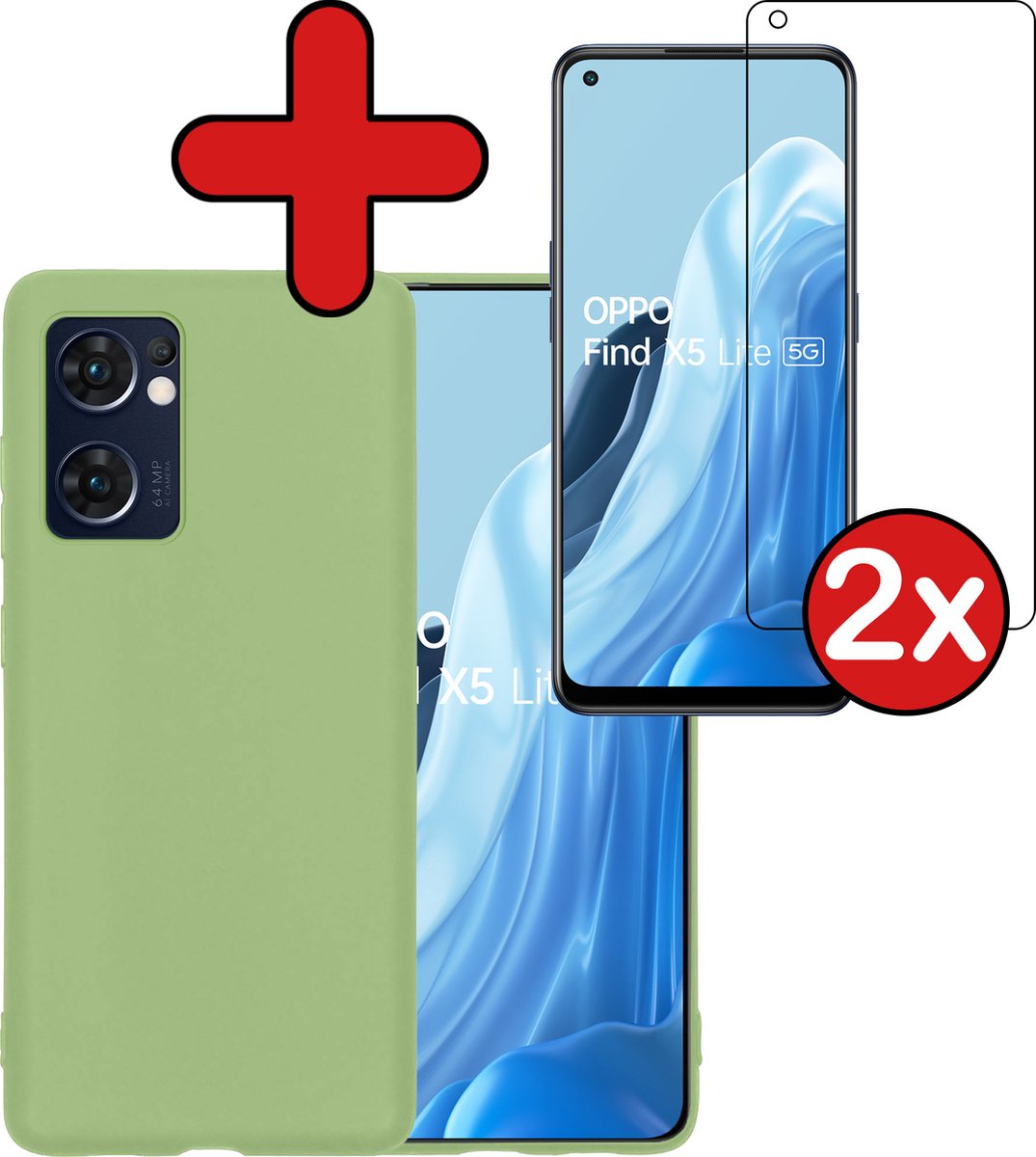 Hoesje - Met 2x Screenprotector - Geschikt voor OPPO Find X5 Lite - Sterk & Shockproof - Telefoon Hoes - Back Cover - Siliconen Case - Telefoonhoes - Groen