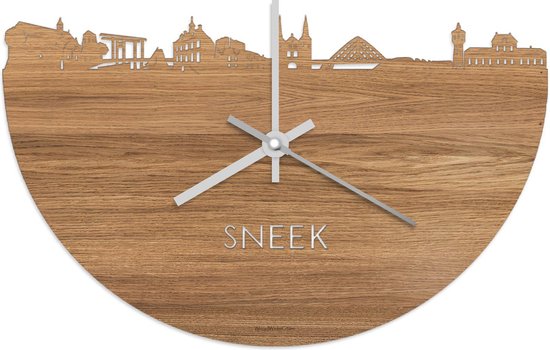 Skyline Klok Sneek Eikenhout - Ø 40 cm - Stil uurwerk - Wanddecoratie - Meer steden beschikbaar - Woonkamer idee - Woondecoratie - City Art - Steden kunst - Cadeau voor hem - Cadeau voor haar - Jubileum - Trouwerij - Housewarming - WoodWideCities
