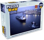 Puzzel Containerschip wordt gesleept door een sleepboot - Legpuzzel - Puzzel 1000 stukjes volwassenen
