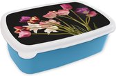 Broodtrommel Blauw - Lunchbox - Brooddoos - Stilleven - Tulpen - Kleuren - 18x12x6 cm - Kinderen - Jongen