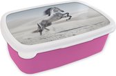 Broodtrommel Roze - Lunchbox Paard - Dieren - Zand - Natuur - Brooddoos 18x12x6 cm - Brood lunch box - Broodtrommels voor kinderen en volwassenen
