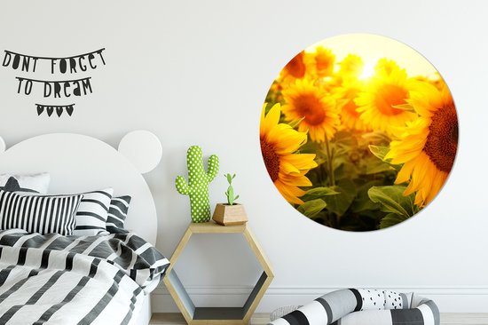 WallCircle - Papier peint cercle - Tournesol - Jaune - Bloem - 140x140 cm - Papier peint autocollant - Papier peint cercle - Papier peint cercle autocollant - Papier peint rond - Salon