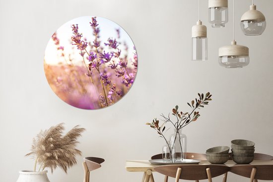 Papier peint cercle - Fleurs - Lavande - Abeille - Soleil - Lumière - Papier peint cercle fleurs - Papier peint autocollant - 100x100 cm - Papier peint cercle autocollant - Papier peint autocollant - Papier peint rond