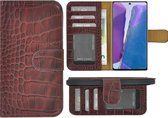 Samsung Galaxy Note20 Hoesje - Bookcase - Portemonnee Hoes Echt leer Wallet case Croco Bordeauxrood