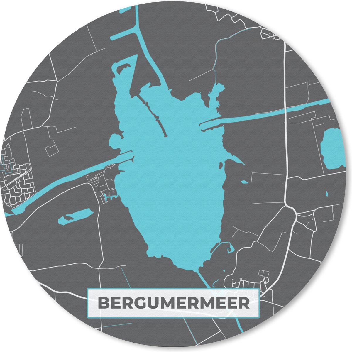 Muismat rond 20x20 cm - Mousepad Stadskaart - Water - Friesland - Kaart - Plattegrond - Bergumermeer - Ronde muismatten - Stadskaart