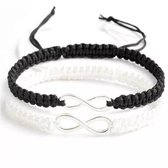 Sparkolia Vriendschapsarmband Infinity Koppel | Liefde Armband | 14 tot 27 cm | zwart wit | Valentijn cadeau
