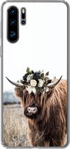 Geschikt voor Huawei P30 Pro hoesje - Schotse hooglander - Bloemen - Dieren - Siliconen Telefoonhoesje