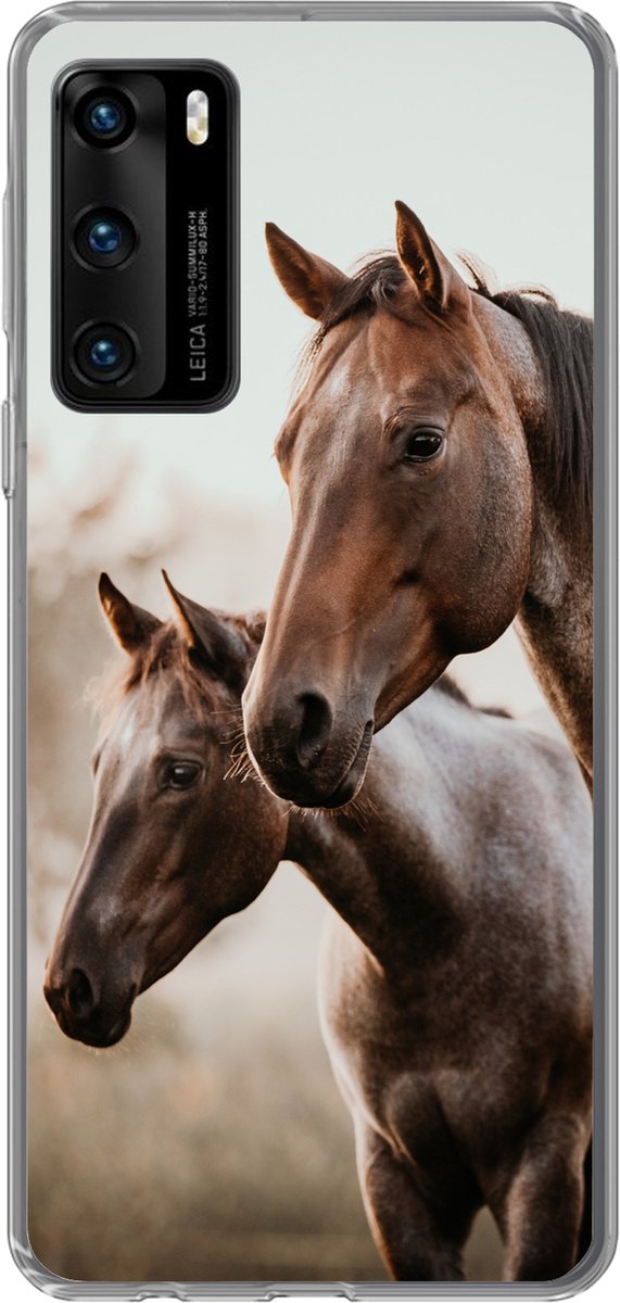 Telefoonhoesje Geschikt voor Huawei P40 hoesje - Paarden - Natuur - Bruin - Siliconen Telefoonhoesje Telefoonhoesje