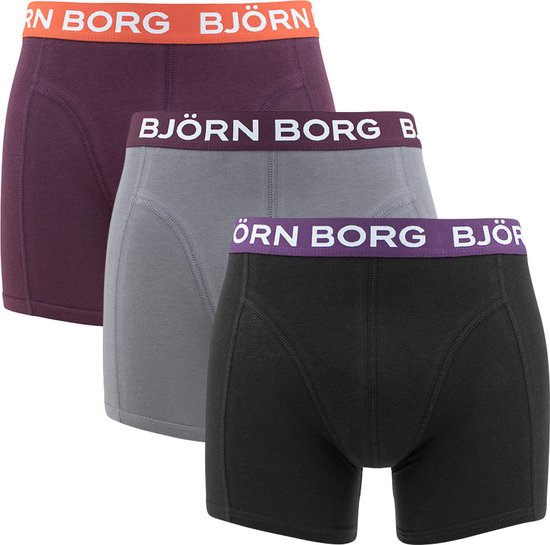 Björn Borg boxershorts Essential (3 pack) - Cotton Stretch boxers normale lengte - zwart - grijs en bordeaux - Maat: L