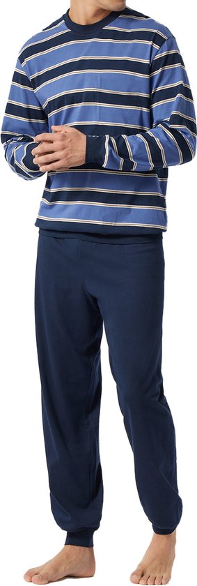 SCHIESSER heren pyjama - O-hals - blauw gestreept - Maat: 6XL