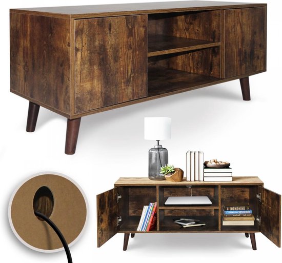 GoodVibes - Vintage TV Meubel - TV Tafel - Televisiemeubel - Max. 65 Inch - Met Kabel Opening - 110x50x40cm - Donkerbruin