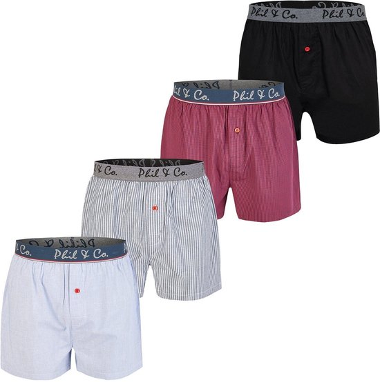 Phil & Co Wide Boxer Shorts Men 4-Pack Logo Waistband - Taille M - Boxer Boxers homme